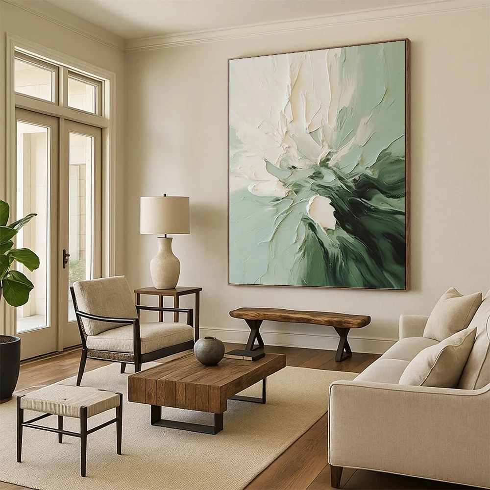 Floral_Flower_Green_White_Textured_Artwork_YVZX9 wall art
